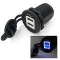 Tomada para adaptador de energia 12V USB duplo para carro e carregador de motocicleta